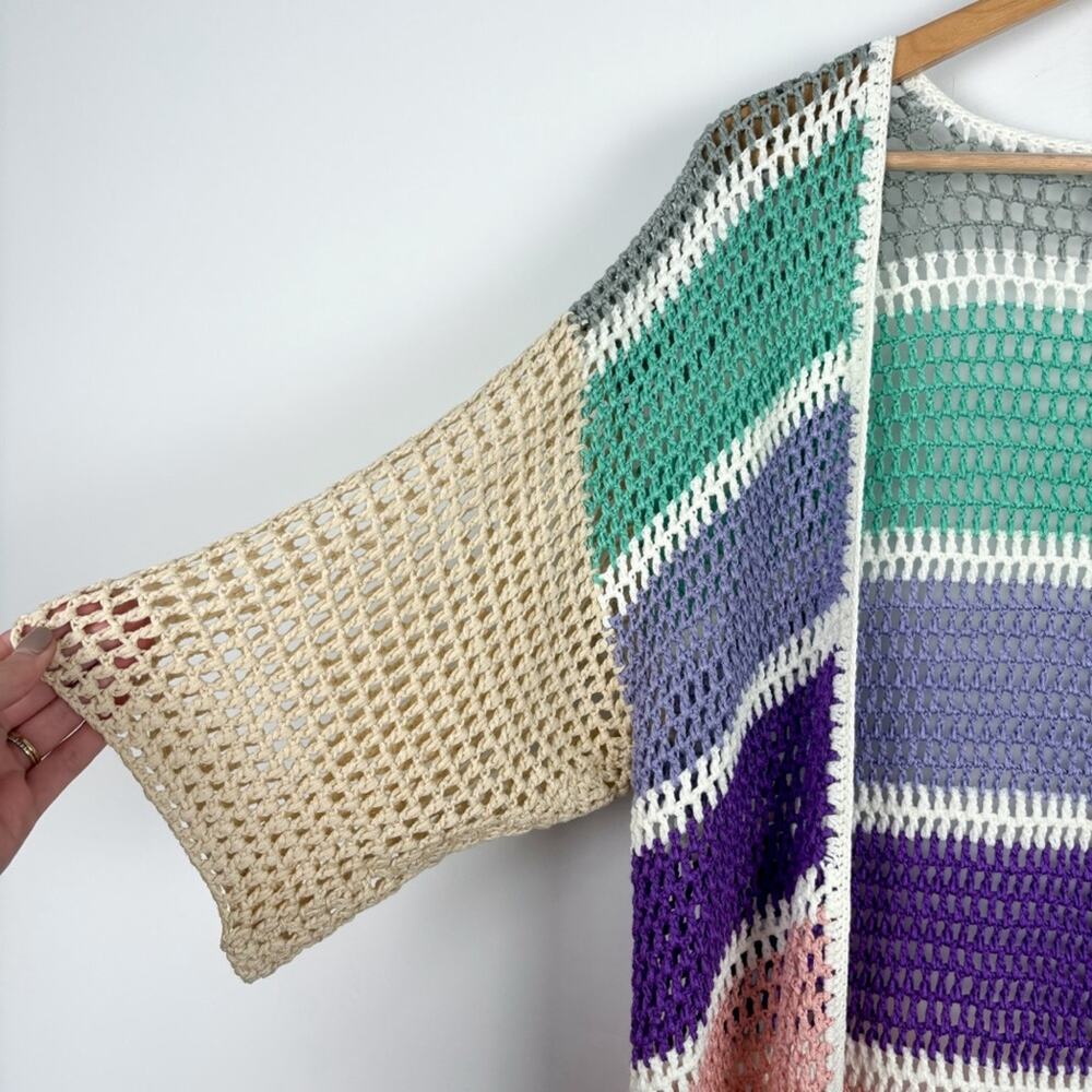 NEW Anthropologie Eliza Crochet Knit Colorblock Duster Shawl Cardigan - Picture 8 of 8